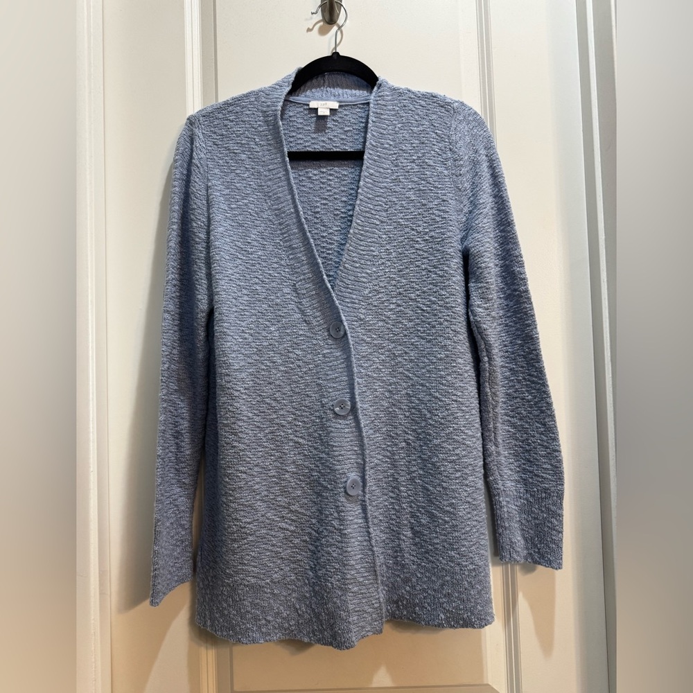 J. Jill Blue open front 3 Buttons Cardigan Med Long Sleeve Armpit To Armpit 21”